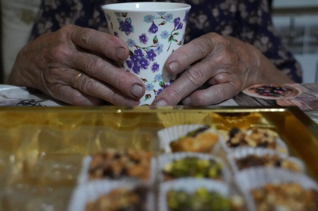 Elena, an 85-year-old pensioner, in her kitchen in the village of Avdarma.